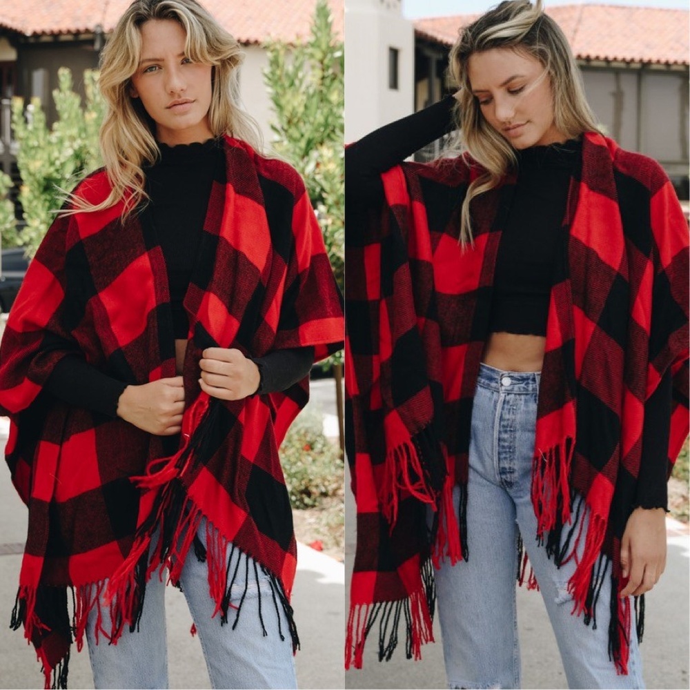 BOUTIQUE SALE! Red and black buffalo check ponchos